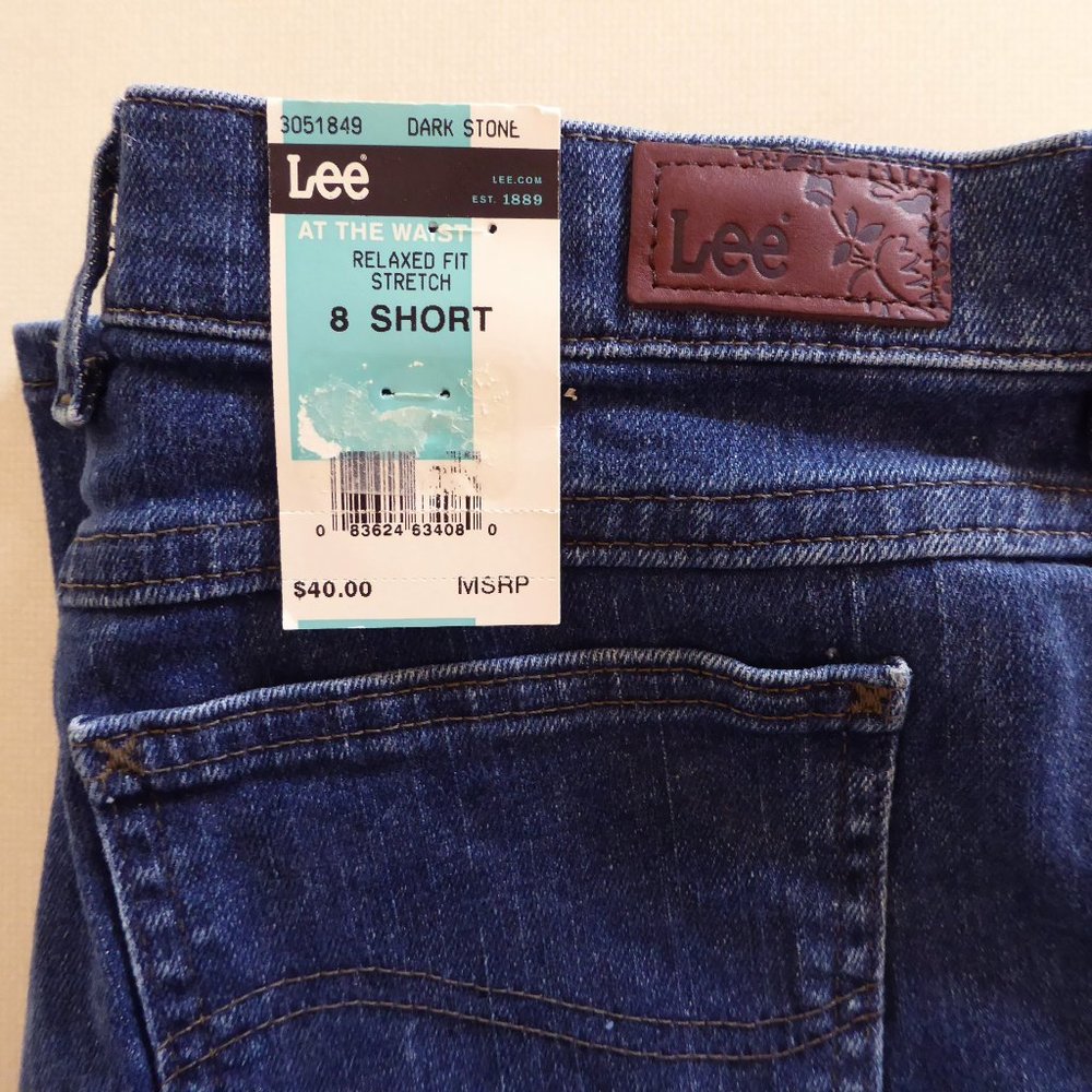 NEW LEE BRAND WOMENS RELAXED FIT STRETCH DARK STONE JEANS 8 SHORT